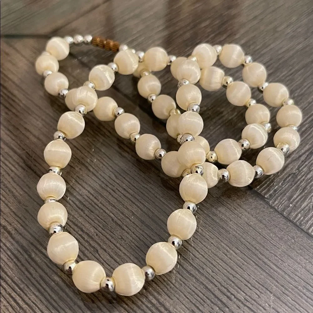 Vintage Satin Thread Wrapped Beaded Necklace 20 5/8”